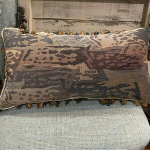 Lumbar decorative pillow, braided beaded detail,  no tags, back green